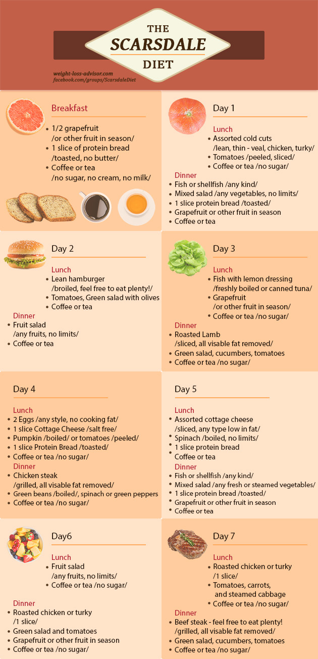 Scarsdale Diet Infographic Day 1 to Day 7 Weight Loss Advisor
